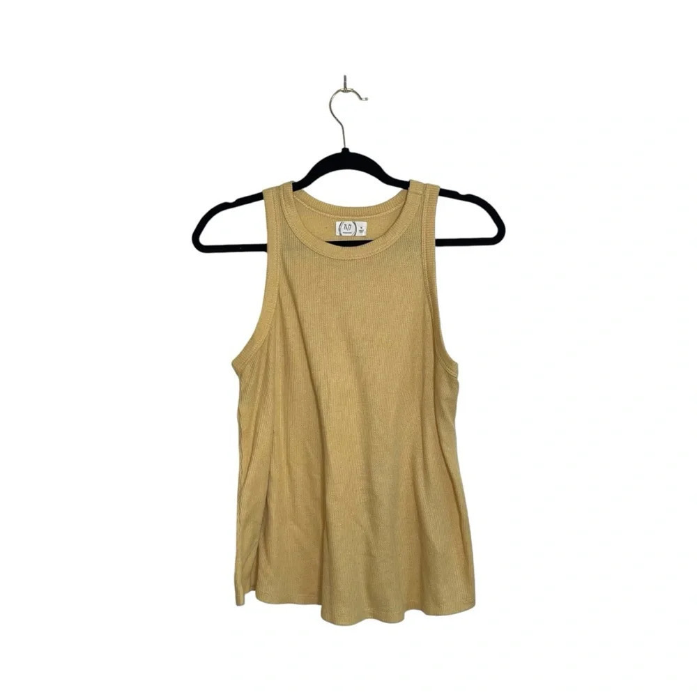 Maurices 24/7 Solid Yellow High Neck Waffle Knit Tank Top Medium Women’s